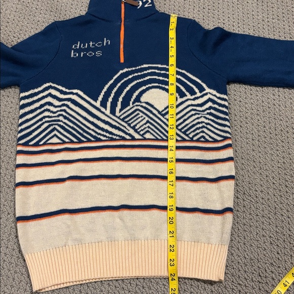 Dutch Bros Coffee Unisex Quarter Zip Alpine Knit Sweater Sunset Mountains Stripe - Picture 9 of 9